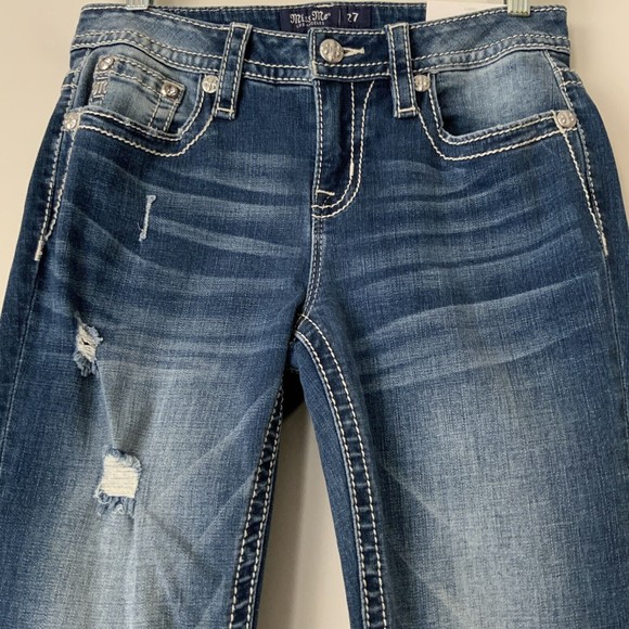 Miss Me Jeans Size 27 Blue Mid Rise Capri Embellished Faux Flap Pockets - Picture 10 of 12